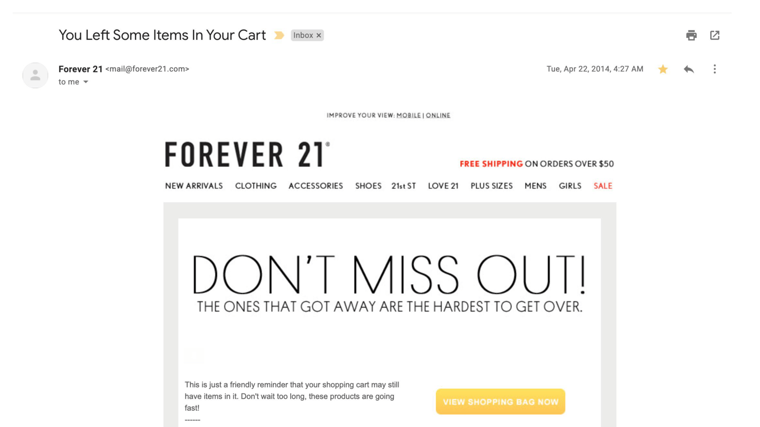 Forever 21 promotional email