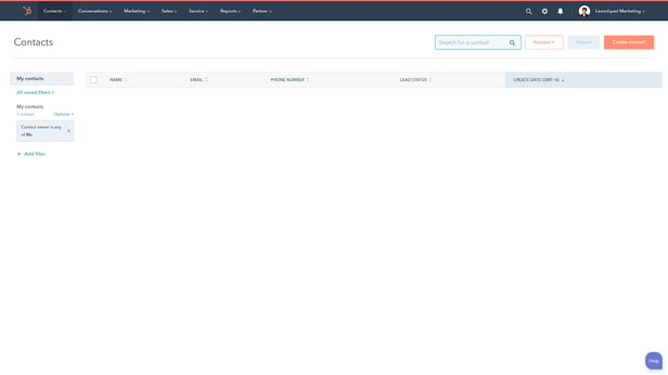 HubSpot contacts screen
