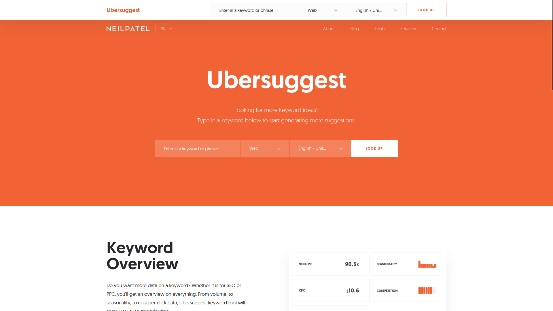 Keyword analysis tools - Ubersuggest